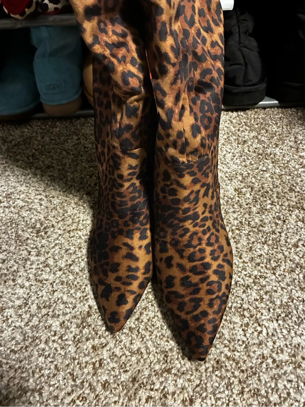 H&M Leopard Print Pointed Toe Knee-High Women's Boots - Brown